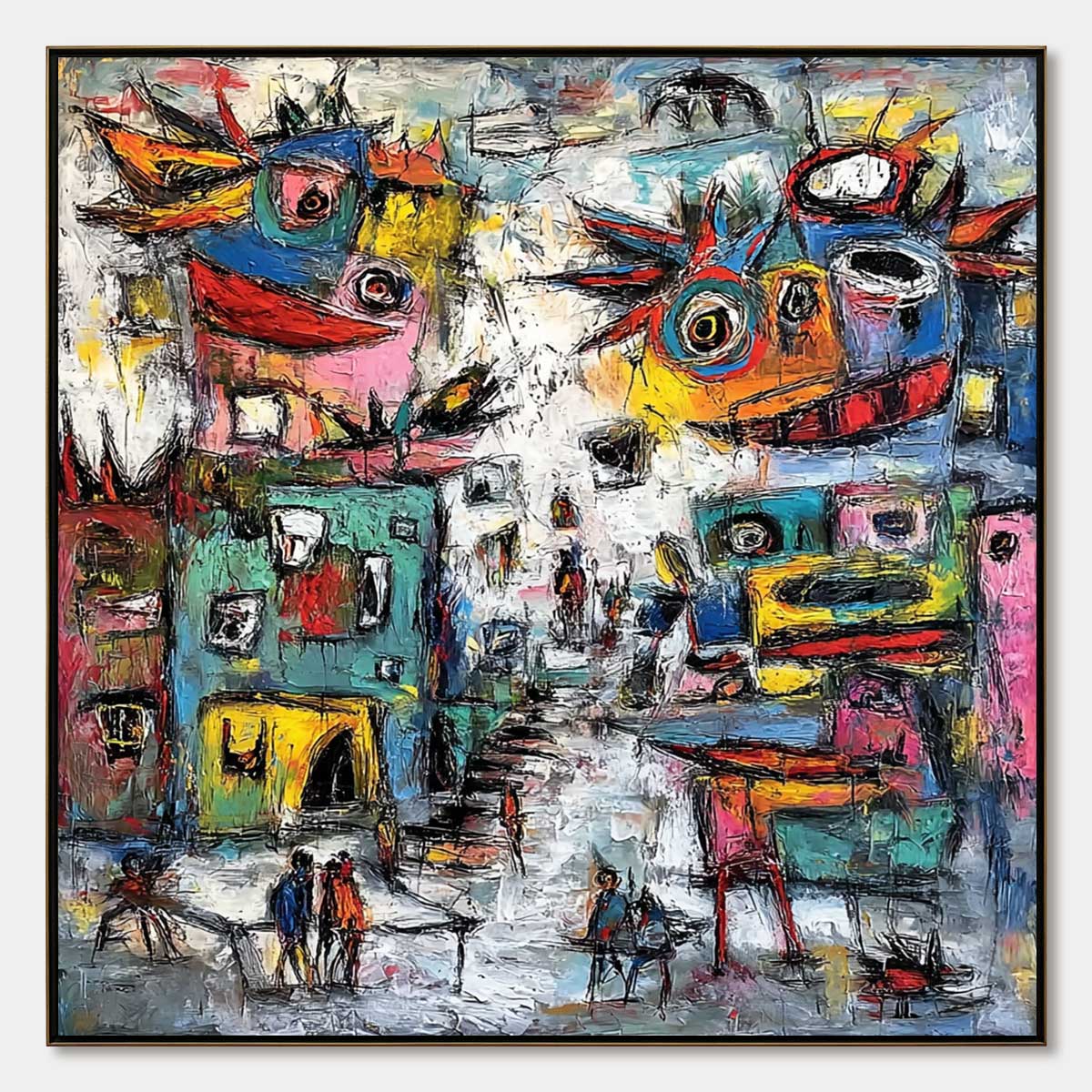 URBAN FANTASIA: Vibrant and Textured Abstract Cityscape Painting