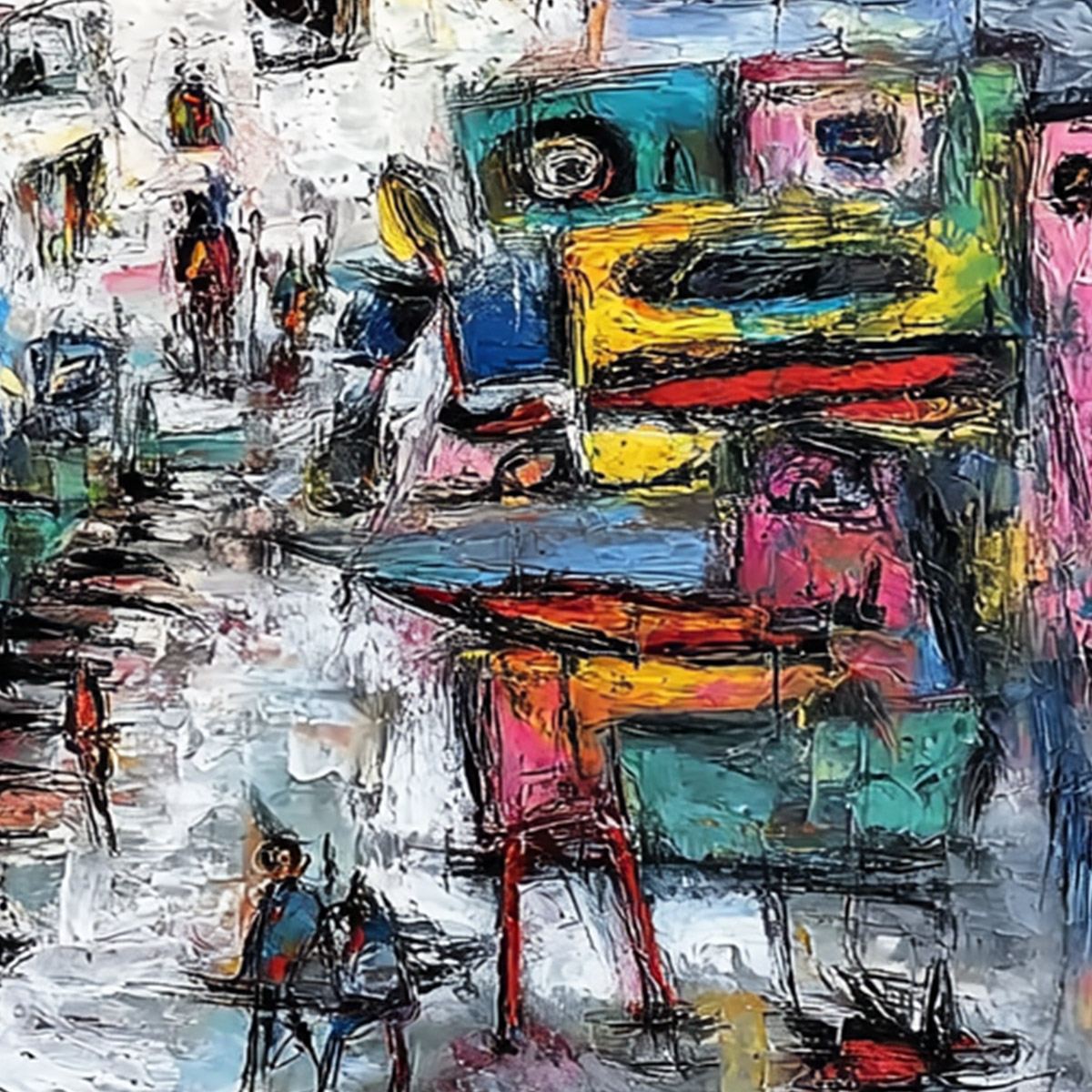 URBAN FANTASIA: Vibrant and Textured Abstract Cityscape Painting