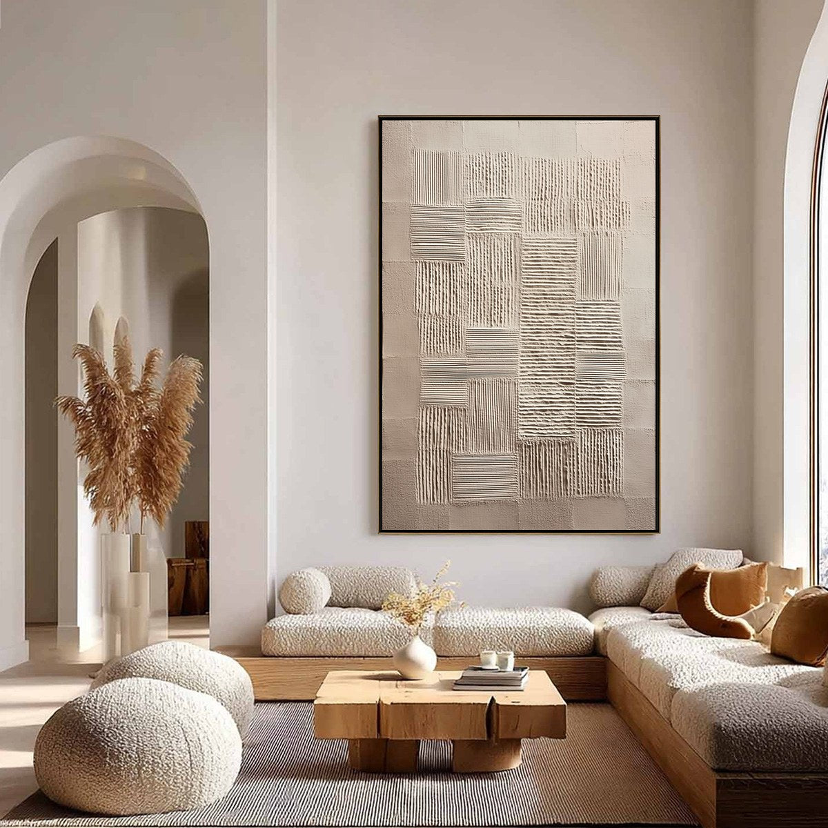URBAN GRID: Textured Beige Minimalist Abstract Wabi Sabi Wall Art