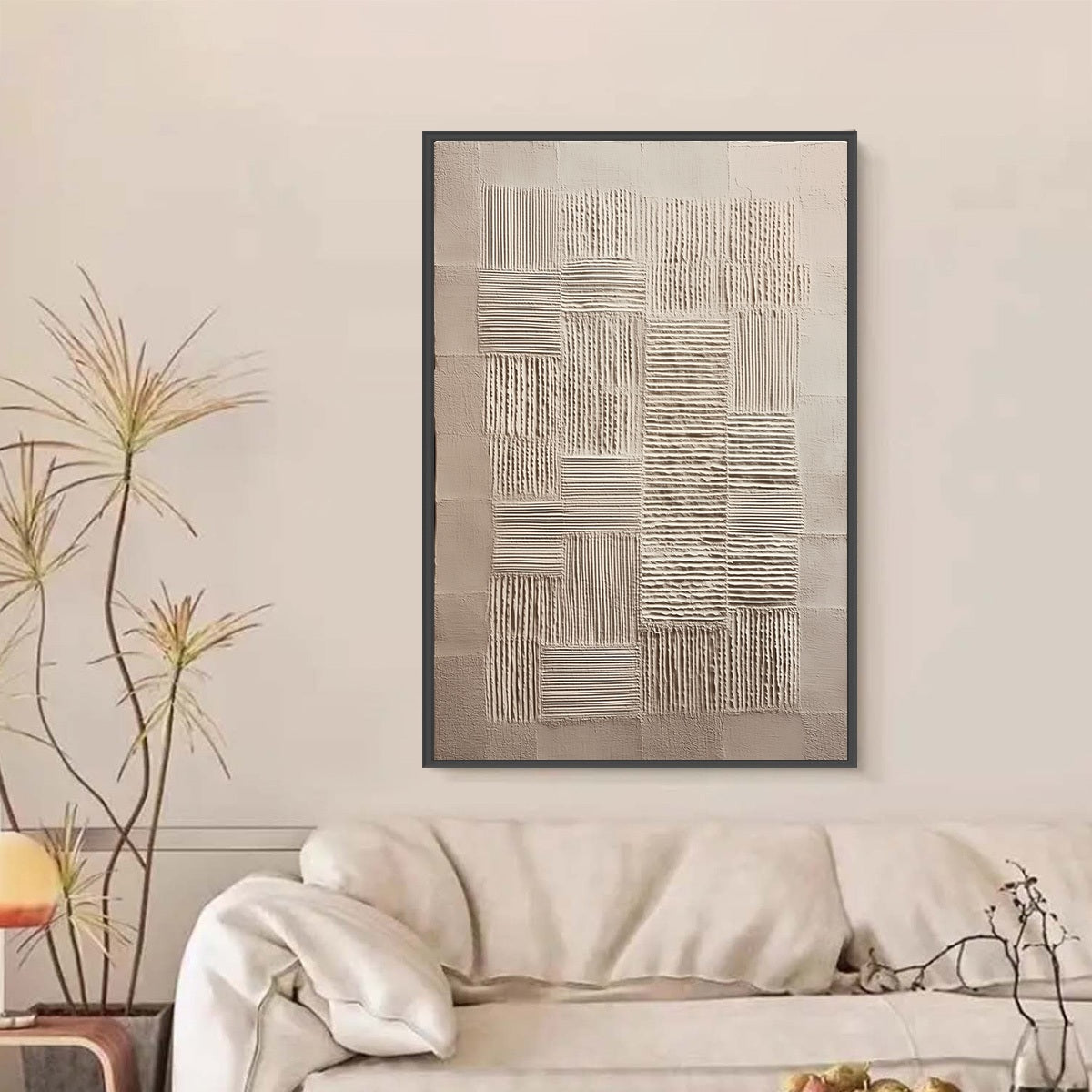 URBAN GRID: Textured Beige Minimalist Abstract Wabi Sabi Wall Art