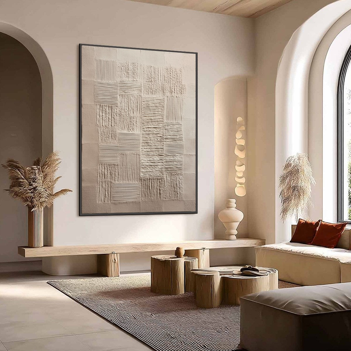 URBAN GRID: Textured Beige Minimalist Abstract Wabi Sabi Wall Art