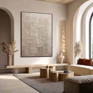 URBAN GRID: Textured Beige Minimalist Abstract Wabi Sabi Wall Art