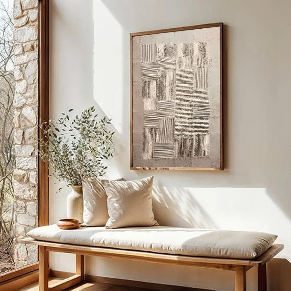 URBAN GRID: Textured Beige Minimalist Abstract Wabi Sabi Wall Art