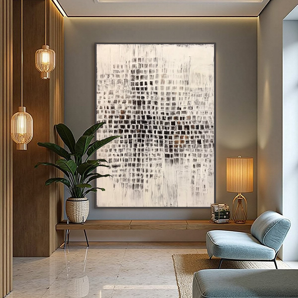 URBAN GRID: Textured Minimalist Abstract Painting for Modern Decor