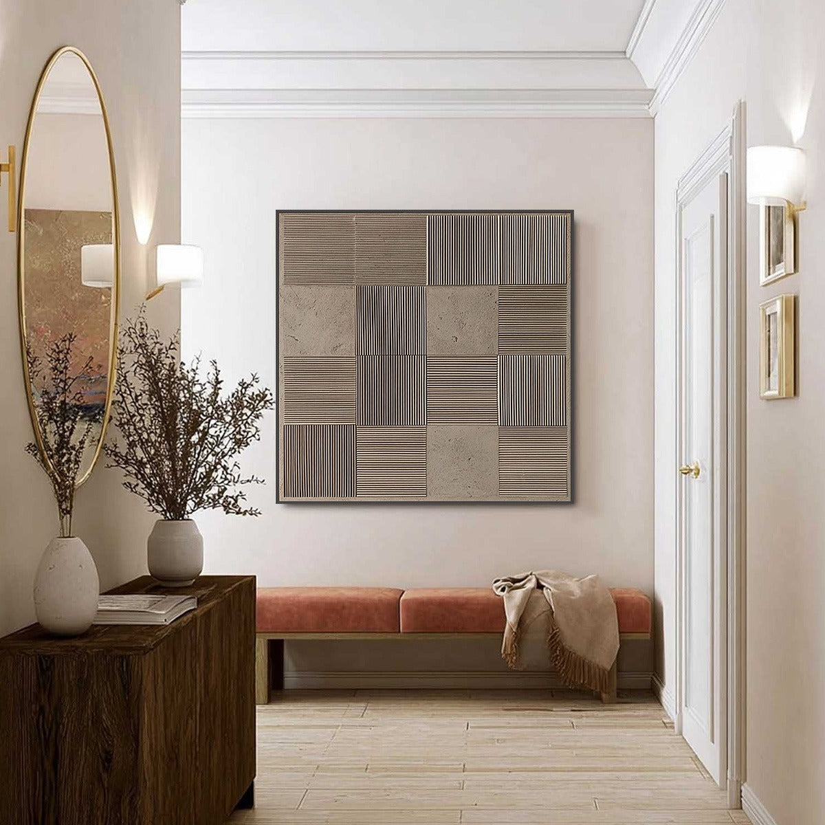 URBAN GRID: Textured Minimalist Abstract Painting in Neutral Tones