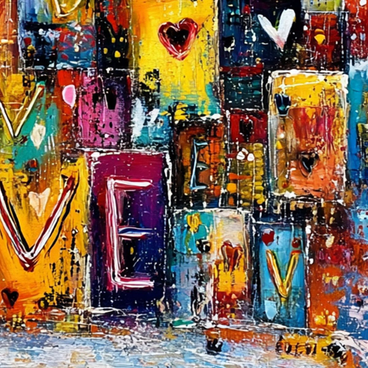 URBAN LOVE: Colorful Abstract Textured "Love" Word Art Painting