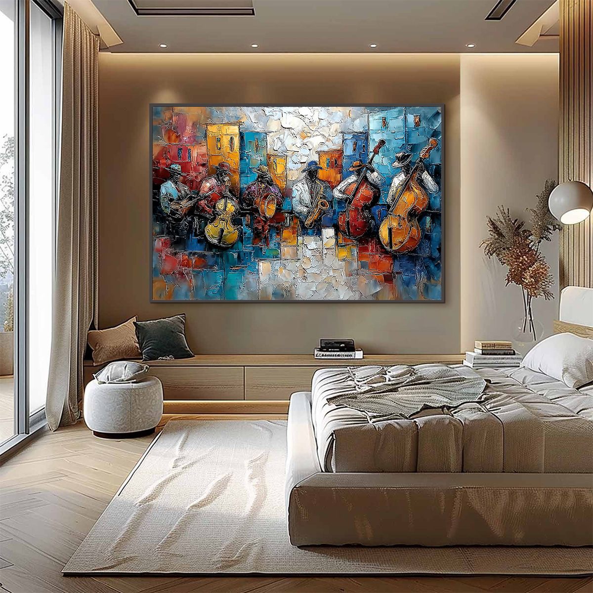 URBAN MELODY: Textured Impasto Painting of a Jazz Band Street Performance