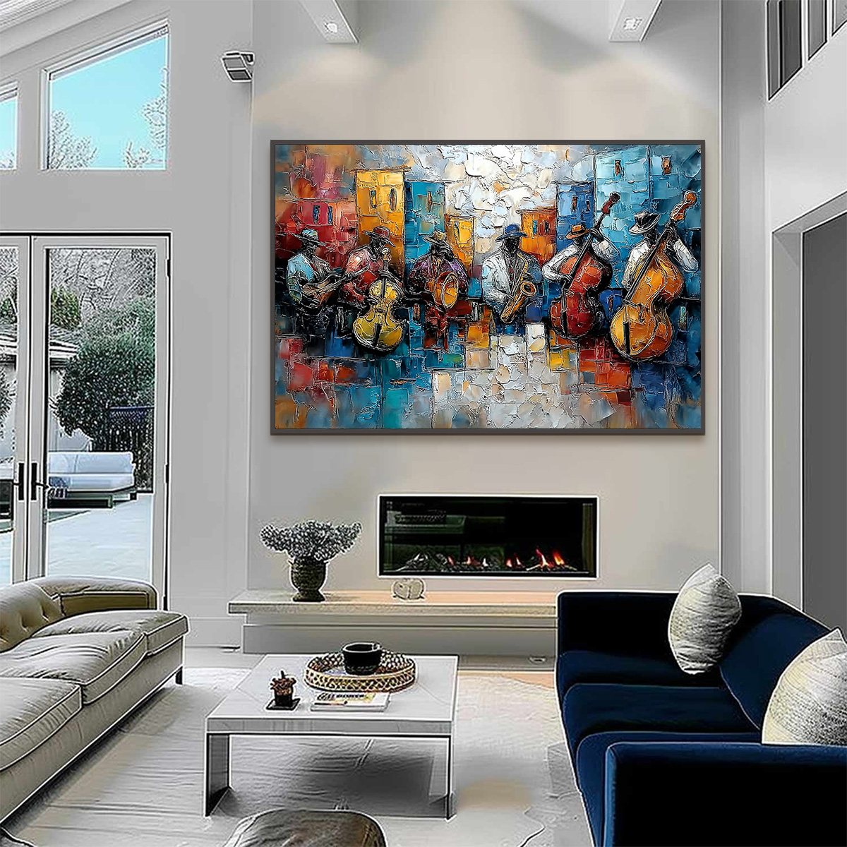 URBAN MELODY: Textured Impasto Painting of a Jazz Band Street Performance
