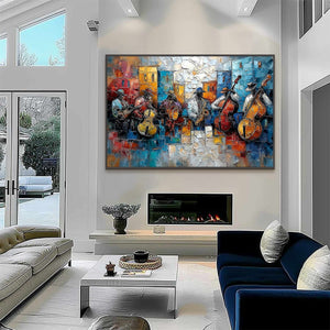 URBAN MELODY: Textured Impasto Painting of a Jazz Band Street Performance