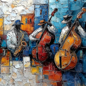 URBAN MELODY: Textured Impasto Painting of a Jazz Band Street Performance