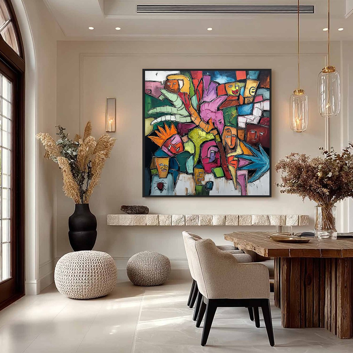 URBAN MOSAIC: Colorful Abstract Figurative Crowd Painting
