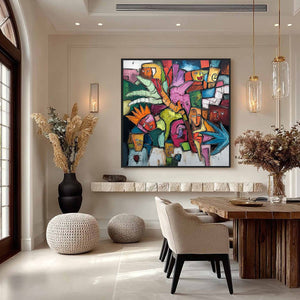 URBAN MOSAIC: Colorful Abstract Figurative Crowd Painting