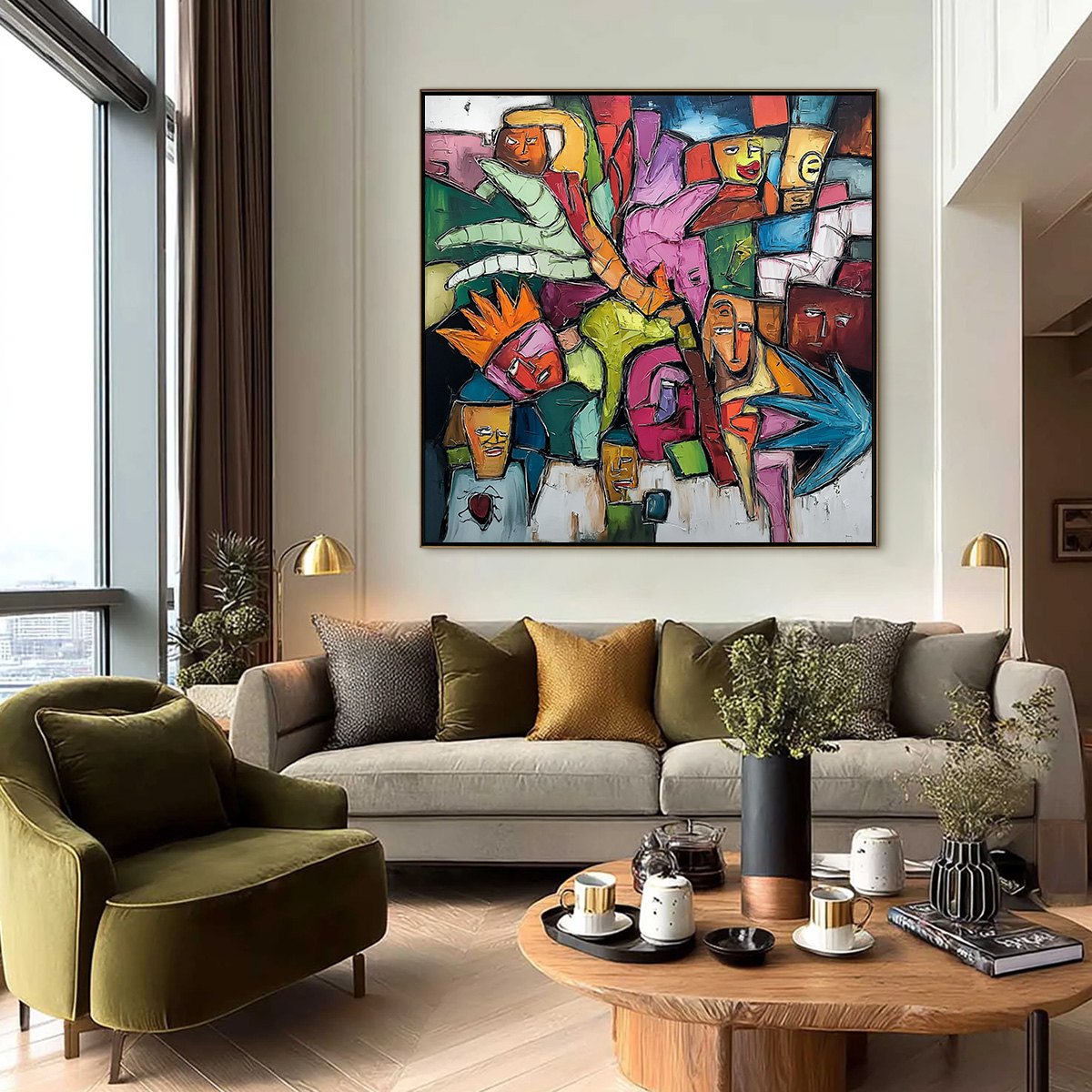 URBAN MOSAIC: Colorful Abstract Figurative Crowd Painting