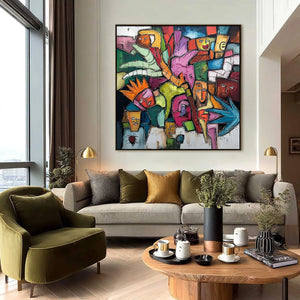 URBAN MOSAIC: Colorful Abstract Figurative Crowd Painting