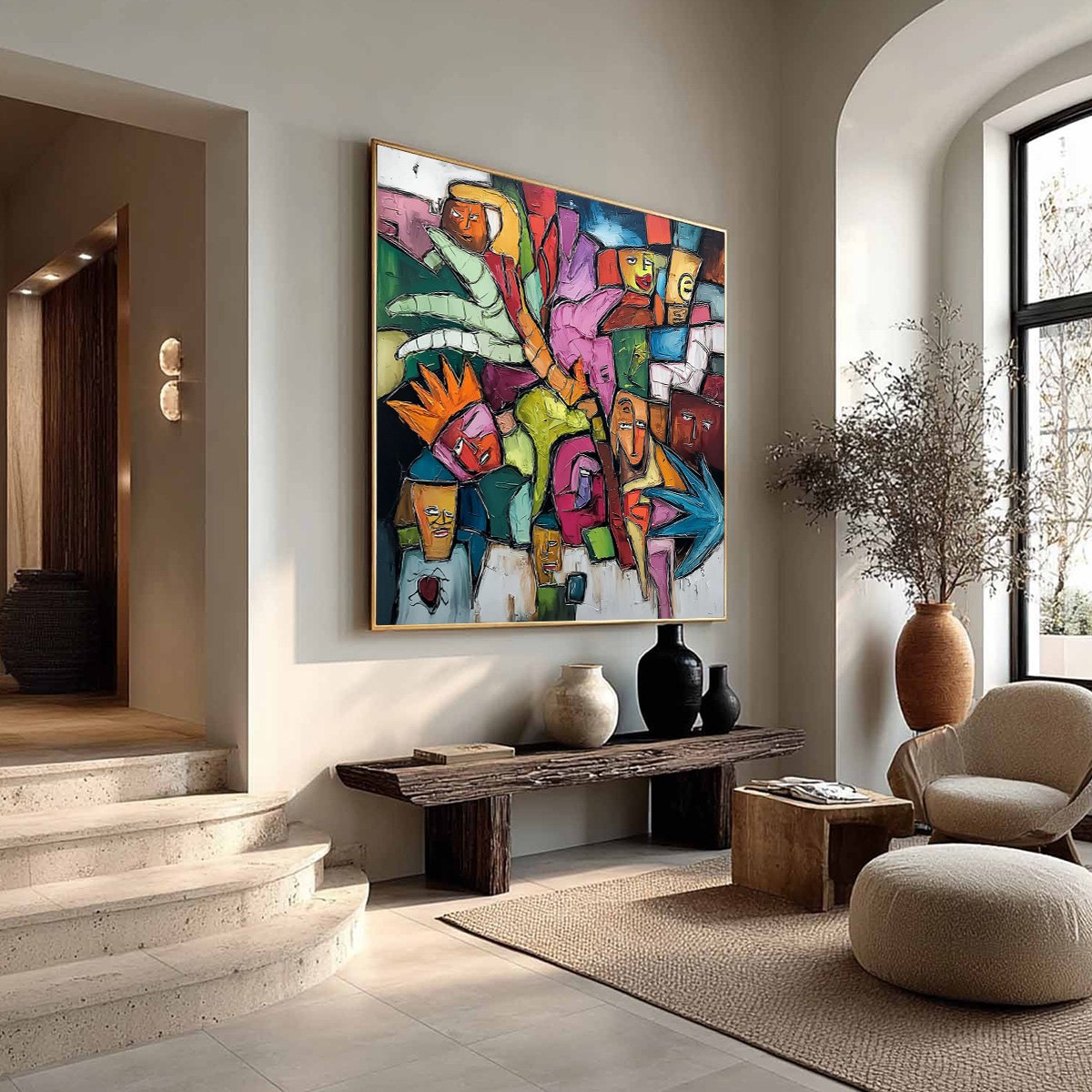 URBAN MOSAIC: Colorful Abstract Figurative Crowd Painting