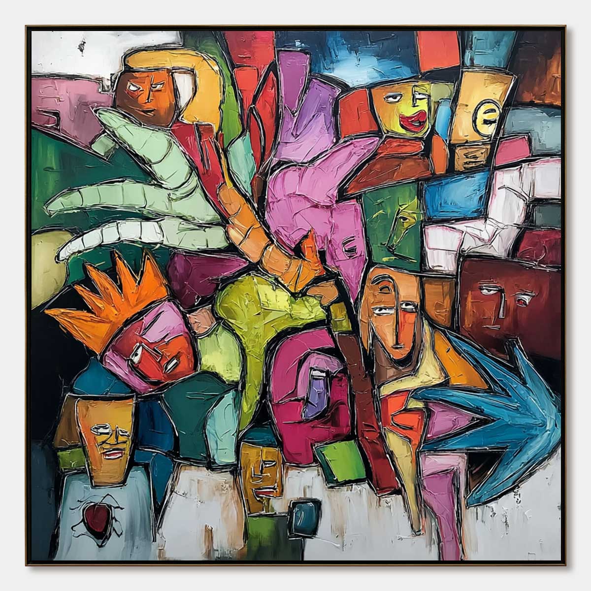 URBAN MOSAIC: Colorful Abstract Figurative Crowd Painting
