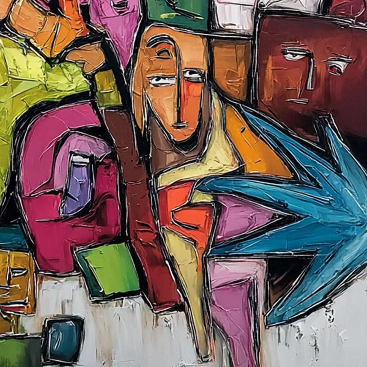 URBAN MOSAIC: Colorful Abstract Figurative Crowd Painting
