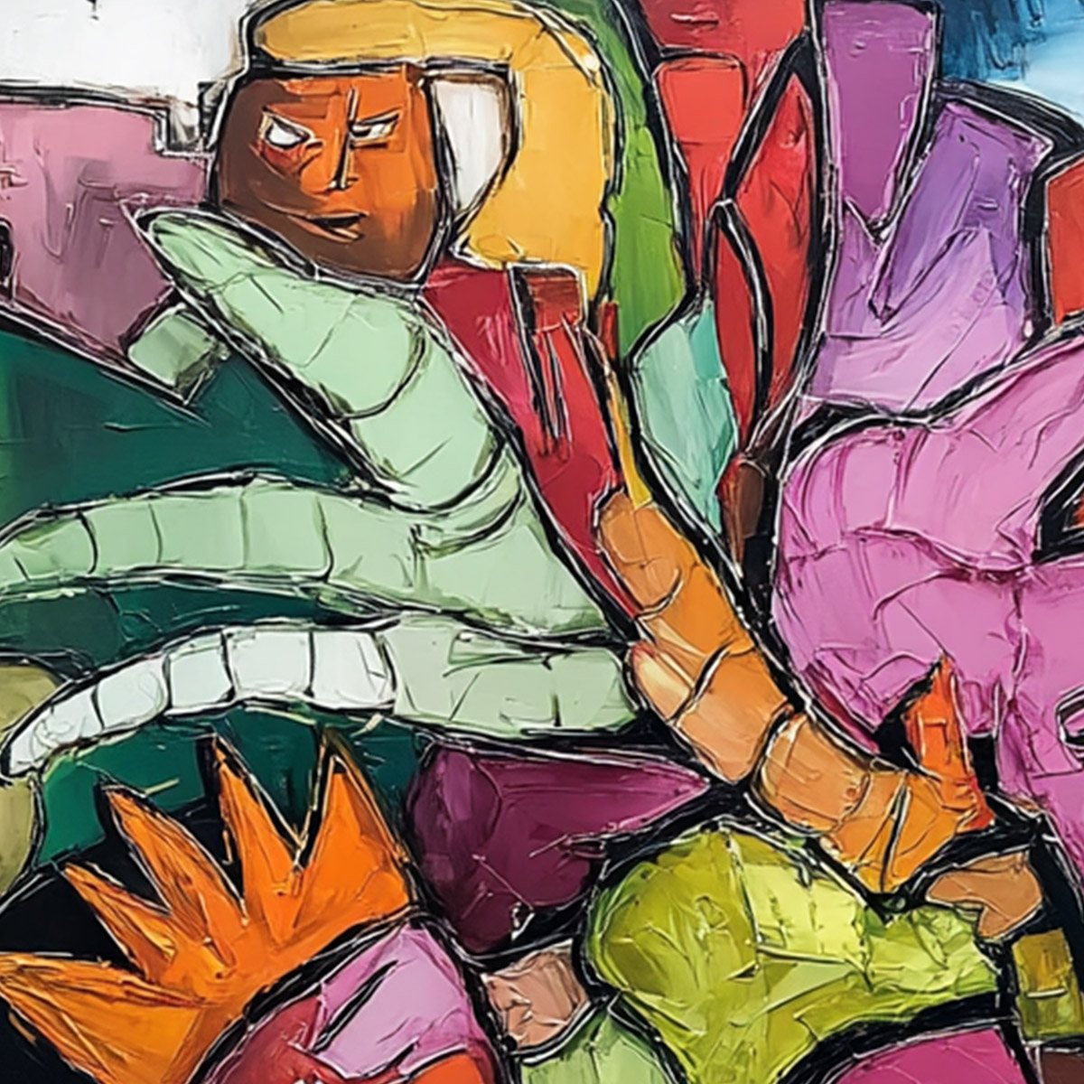 URBAN MOSAIC: Colorful Abstract Figurative Crowd Painting