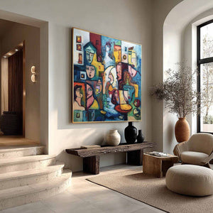 URBAN MOSAIC: Colorful Abstract Figurative Impasto Painting