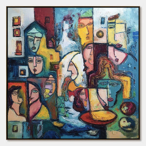 URBAN MOSAIC: Colorful Abstract Figurative Impasto Painting