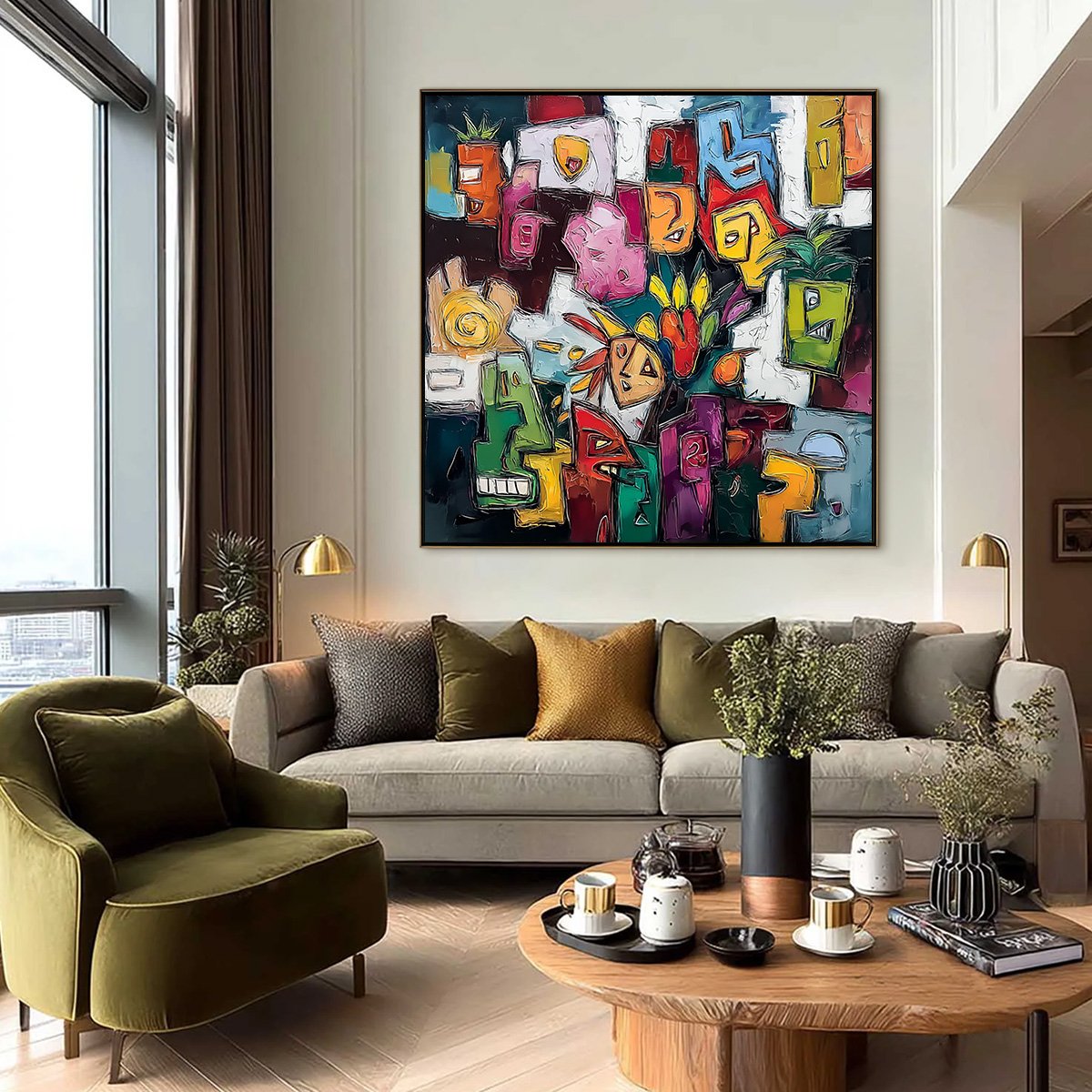 URBAN MOSAIC: Colorful Abstract People Painting with Heavy Texture
