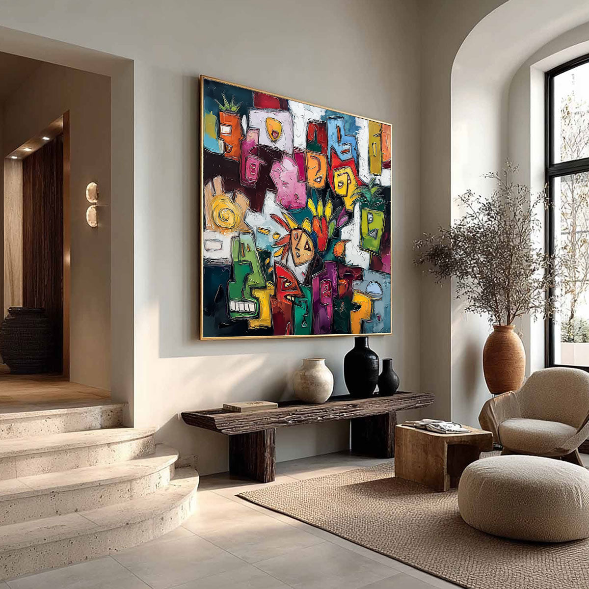 URBAN MOSAIC: Colorful Abstract People Painting with Heavy Texture