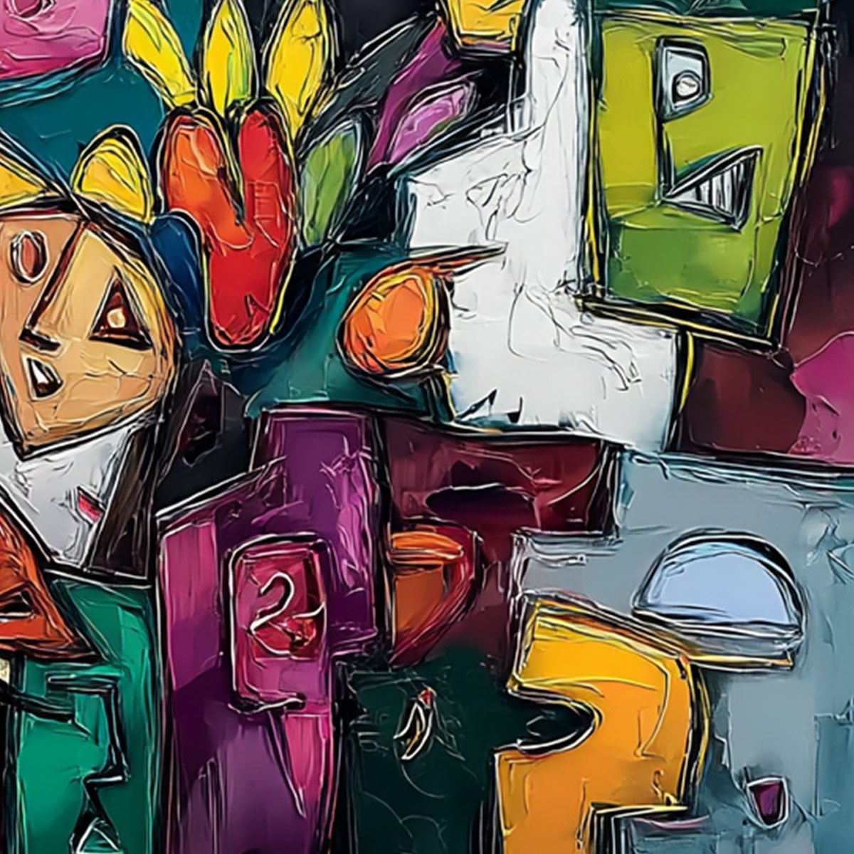 URBAN MOSAIC: Colorful Abstract People Painting with Heavy Texture