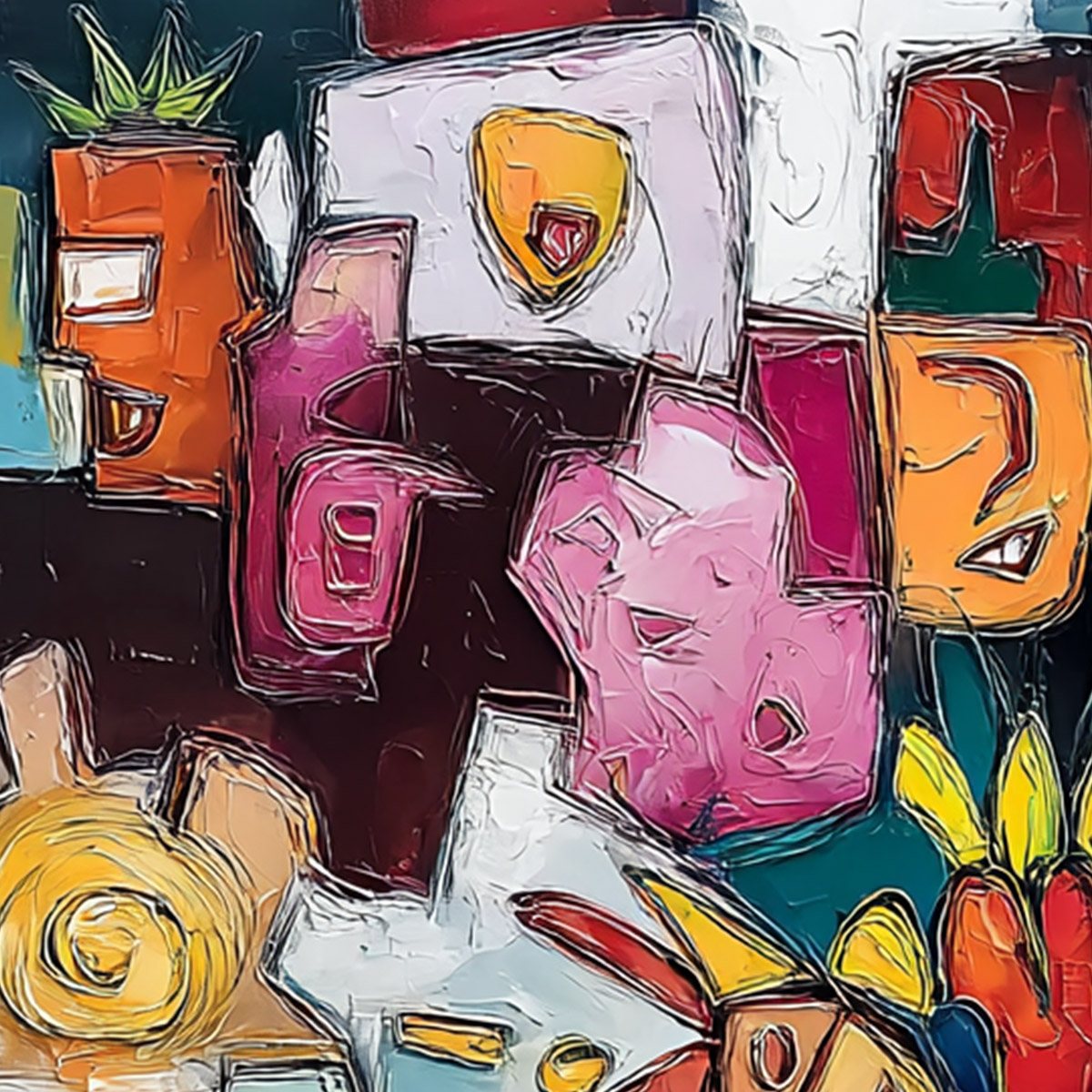 URBAN MOSAIC: Colorful Abstract People Painting with Heavy Texture