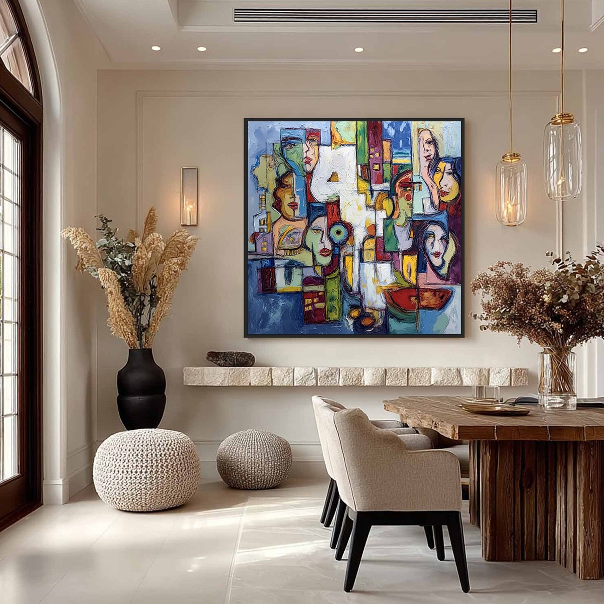 URBAN MOSAIC: Large Square Abstract Figurative Wall Art
