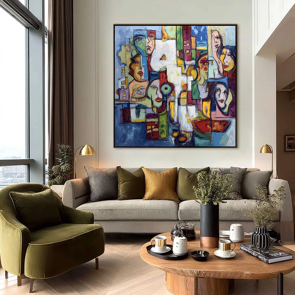 URBAN MOSAIC: Large Square Abstract Figurative Wall Art