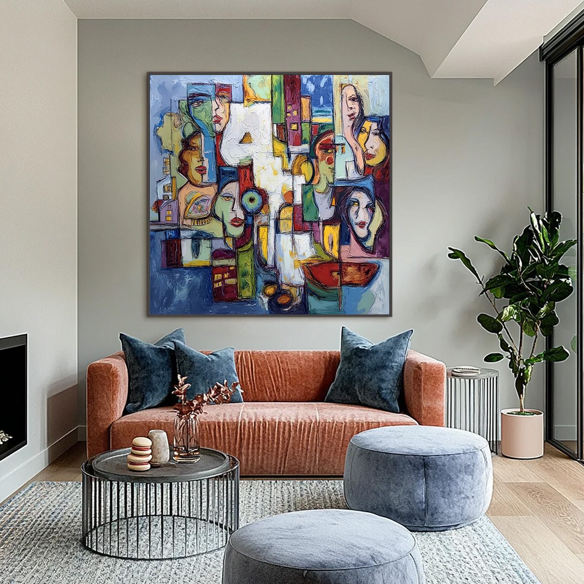 URBAN MOSAIC: Large Square Abstract Figurative Wall Art