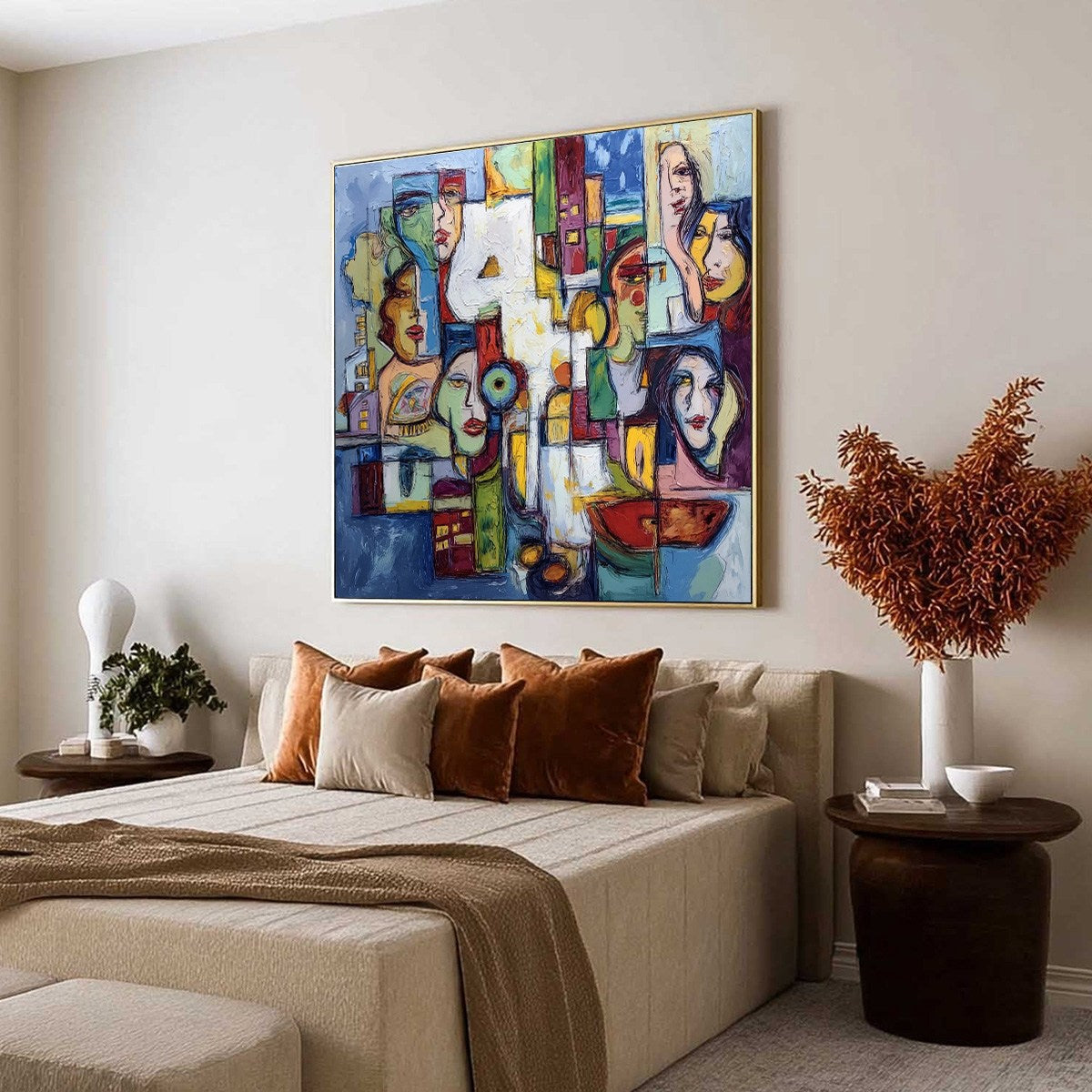 URBAN MOSAIC: Large Square Abstract Figurative Wall Art
