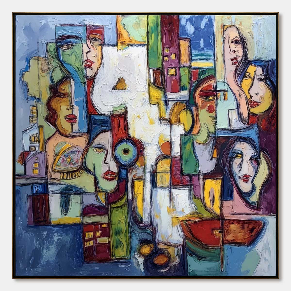 URBAN MOSAIC: Large Square Abstract Figurative Wall Art