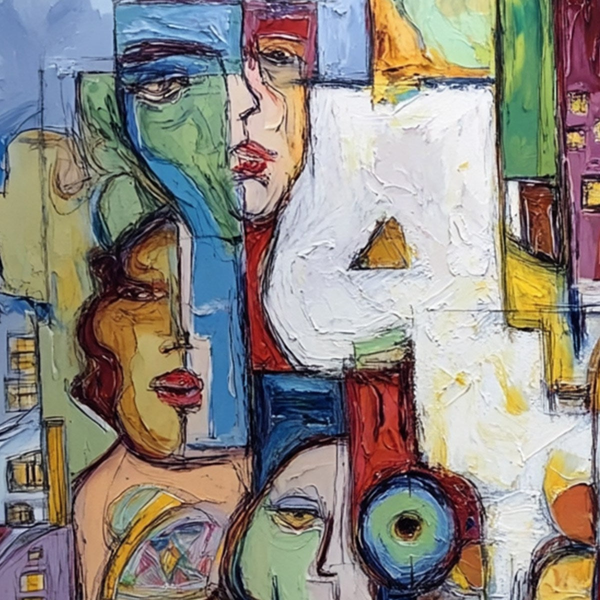 URBAN MOSAIC: Large Square Abstract Figurative Wall Art