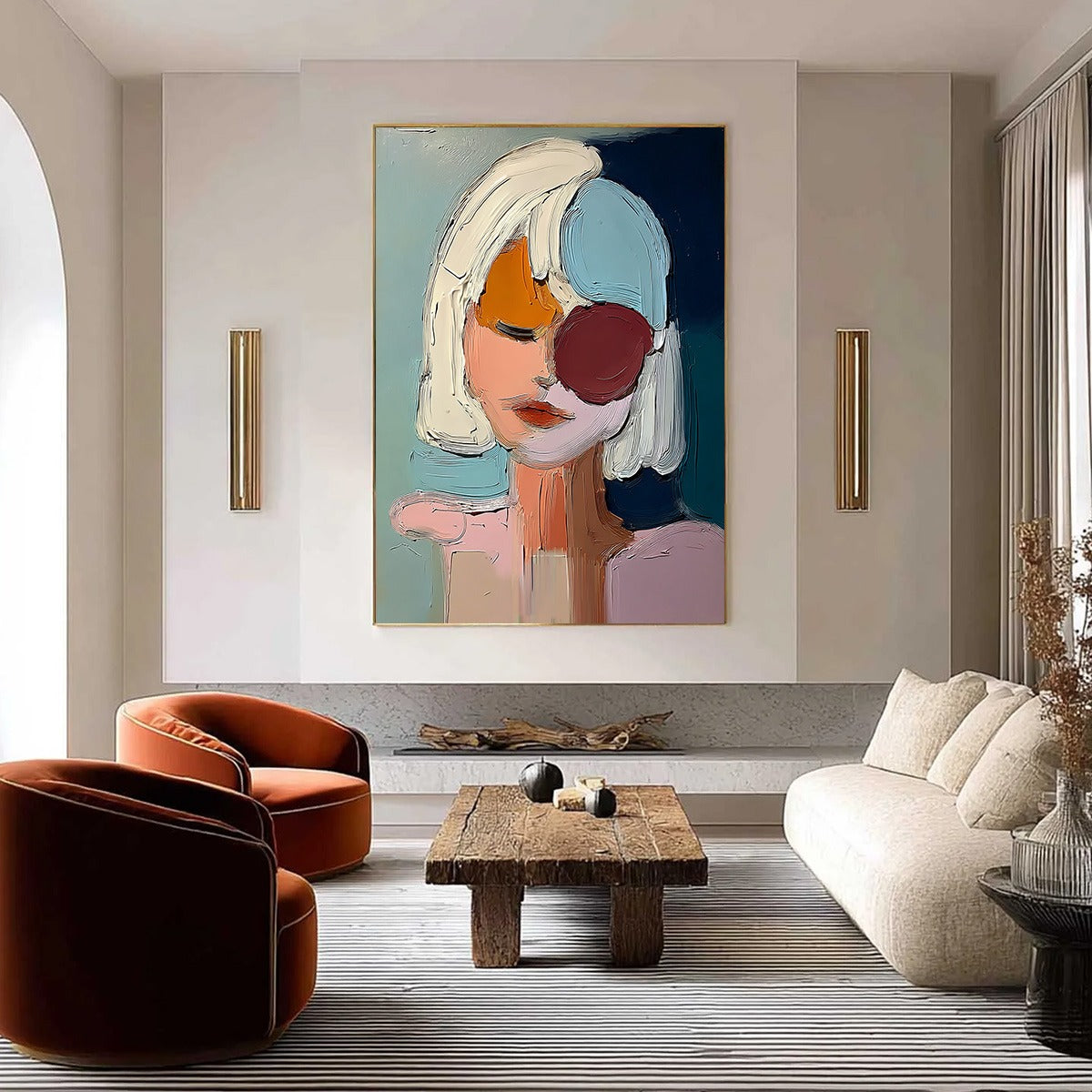 URBAN MUSE: Textured Abstract Portrait Oil Painting for Modern Decor