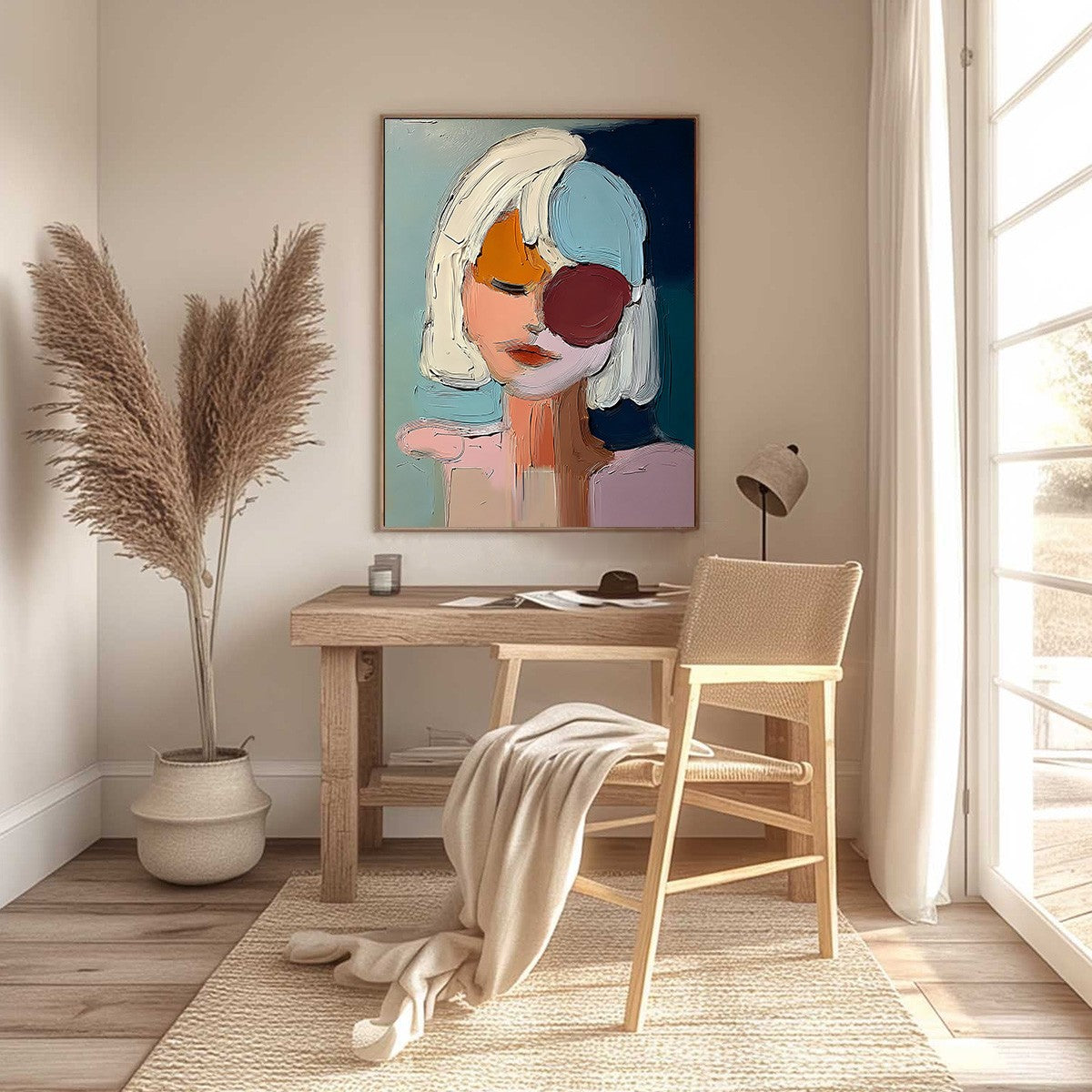 URBAN MUSE: Textured Abstract Portrait Oil Painting for Modern Decor