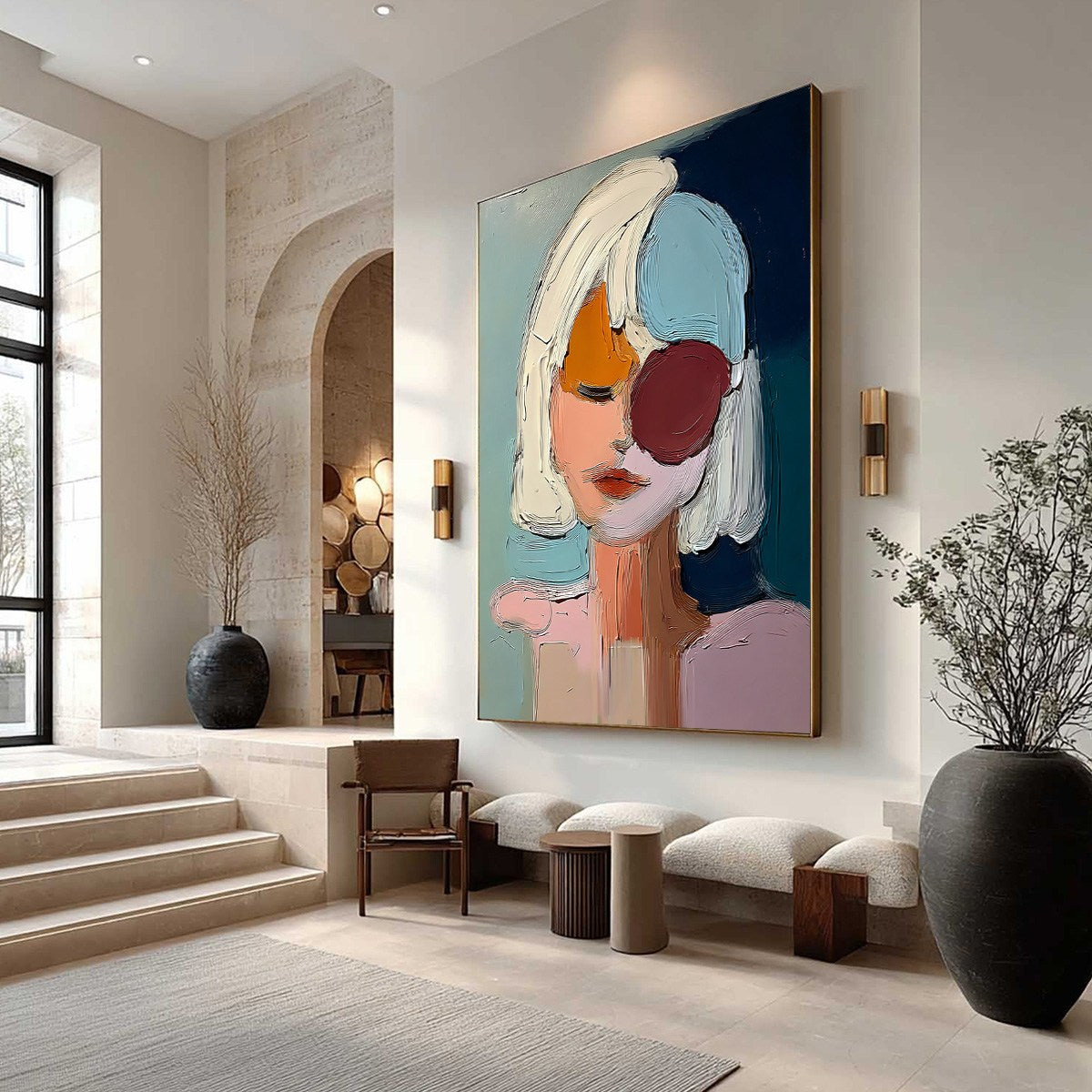 URBAN MUSE: Textured Abstract Portrait Oil Painting for Modern Decor