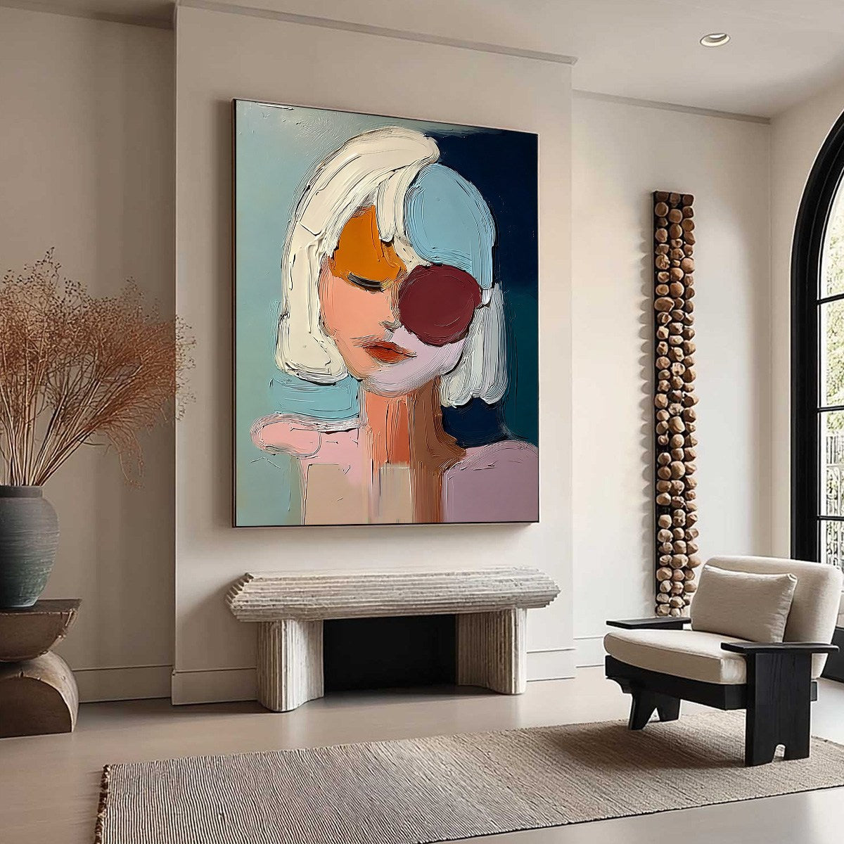 URBAN MUSE: Textured Abstract Portrait Oil Painting for Modern Decor