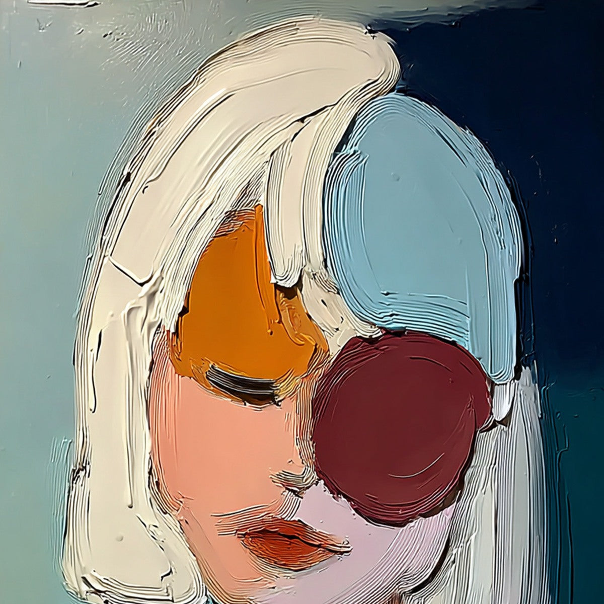 URBAN MUSE: Textured Abstract Portrait Oil Painting for Modern Decor