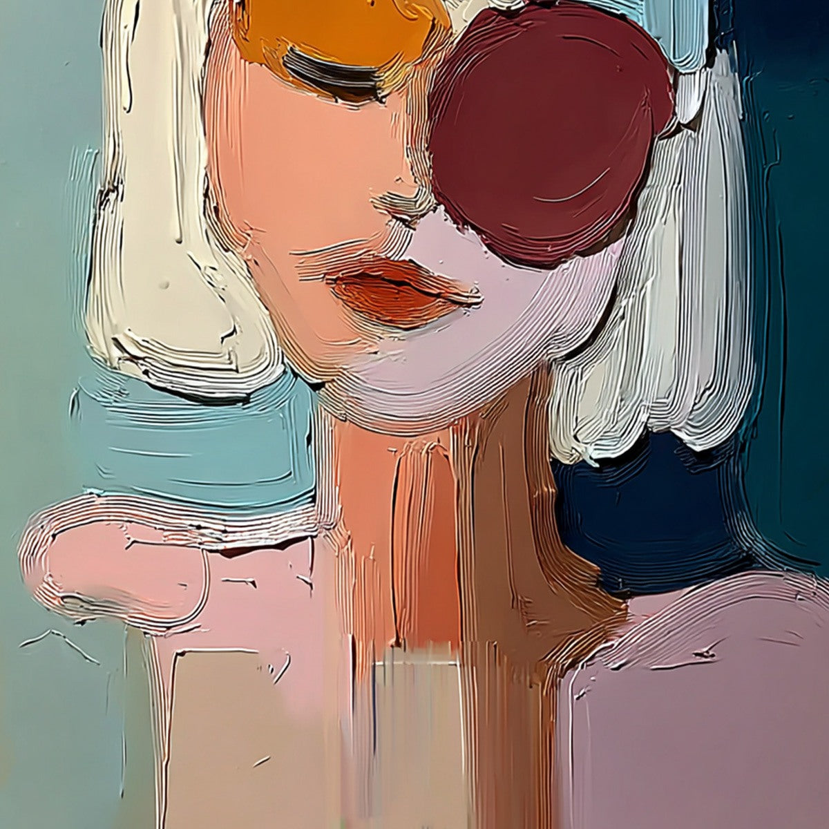 URBAN MUSE: Textured Abstract Portrait Oil Painting for Modern Decor