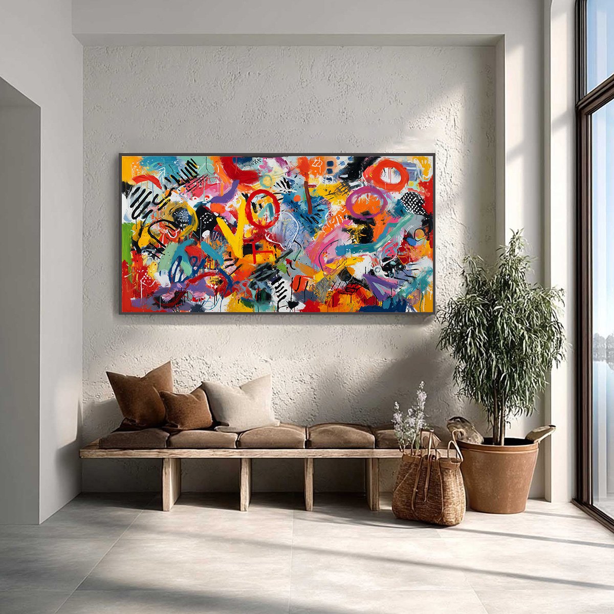 KARE DESIGN 抽象油彩画 120x90cm Urban Pulse: Large Colorful Abstract Graffiti Oil Painting for
