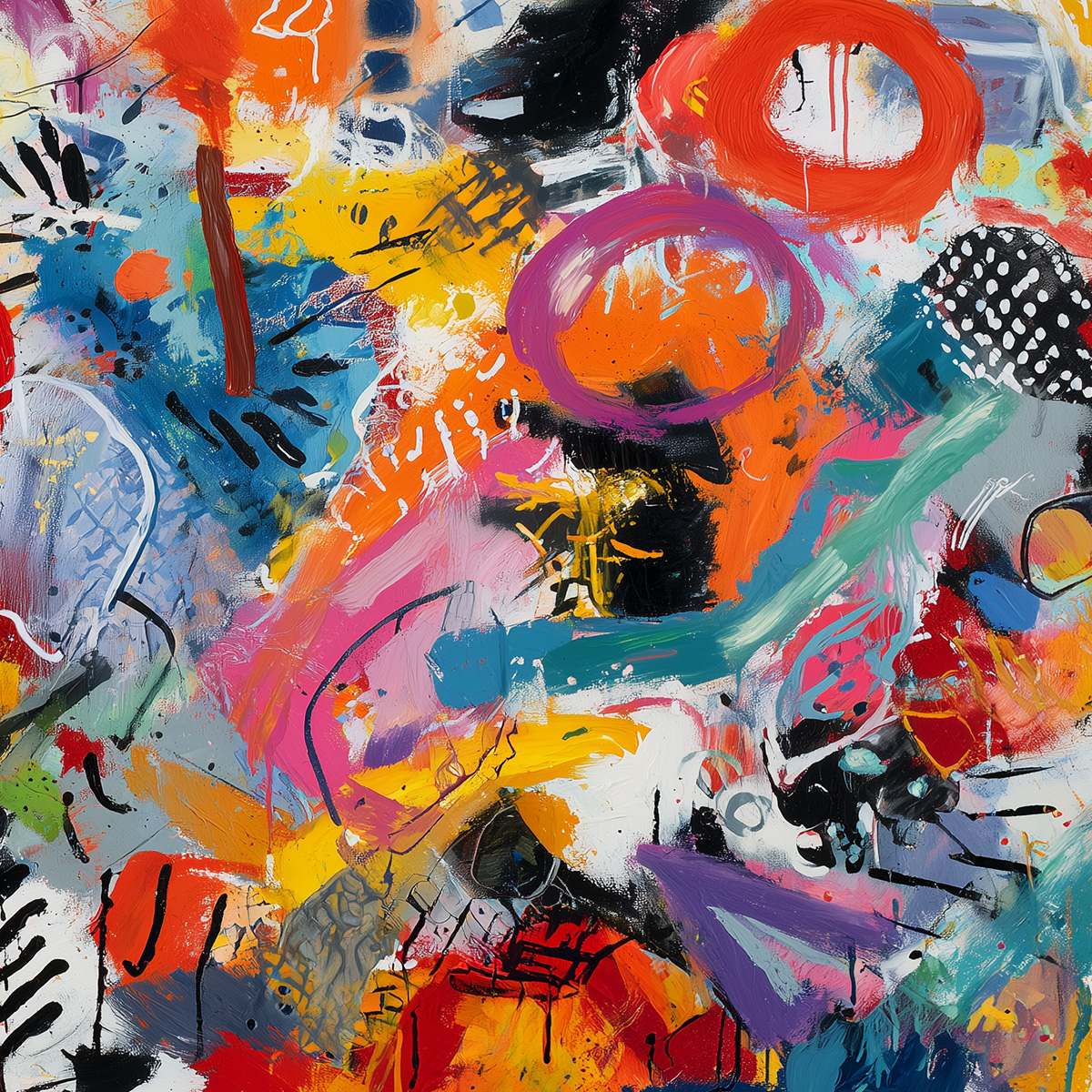 Urban Pulse: Large Colorful Abstract Graffiti Oil Painting for