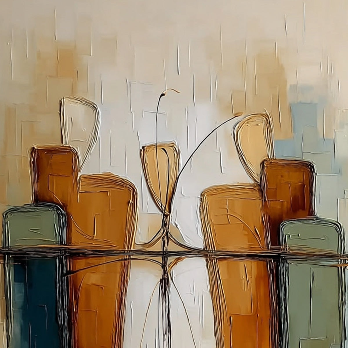 URBAN REFLECTIONS: Textured Abstract Cityscape Reflection Oil Painting