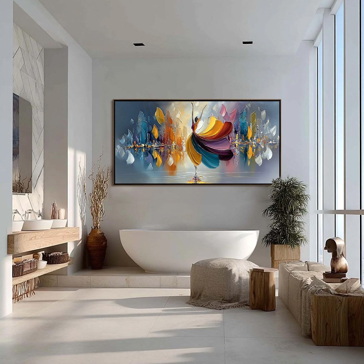 URBAN RHAPSODY: Textured Palette Knife Painting of a Dancer in a Cityscape