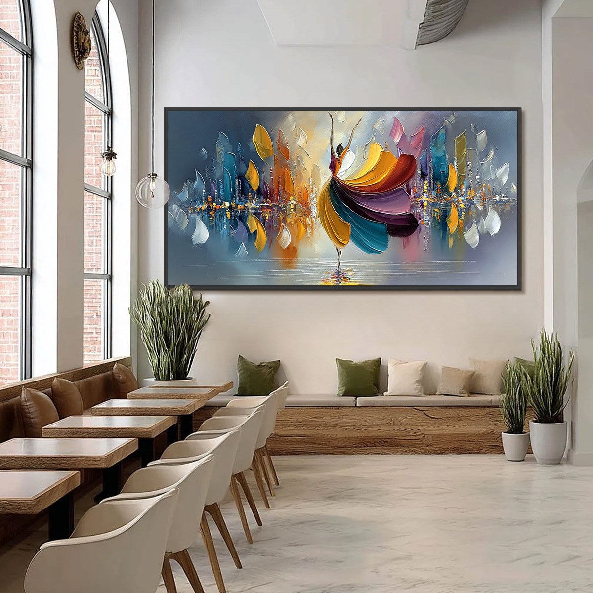 URBAN RHAPSODY: Textured Palette Knife Painting of a Dancer in a Cityscape