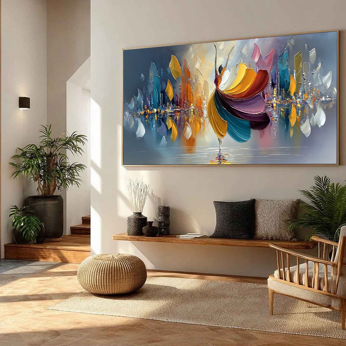 URBAN RHAPSODY: Textured Palette Knife Painting of a Dancer in a Cityscape