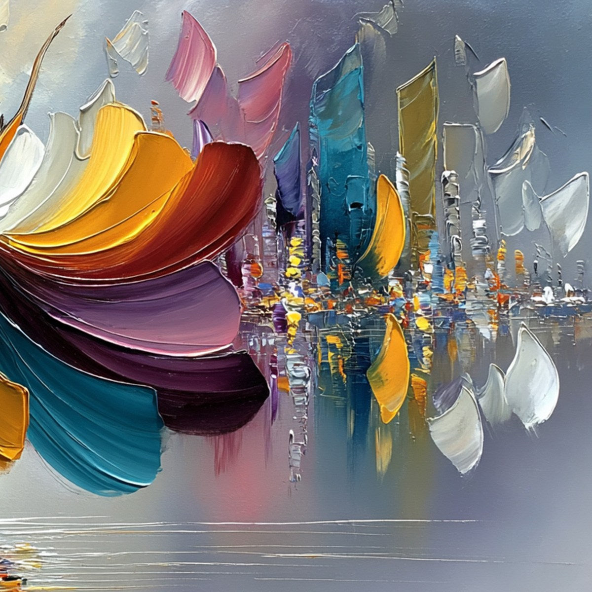 Urban Rhapsody: Textured Dancer & Cityscape Oil Painting – MontCarta