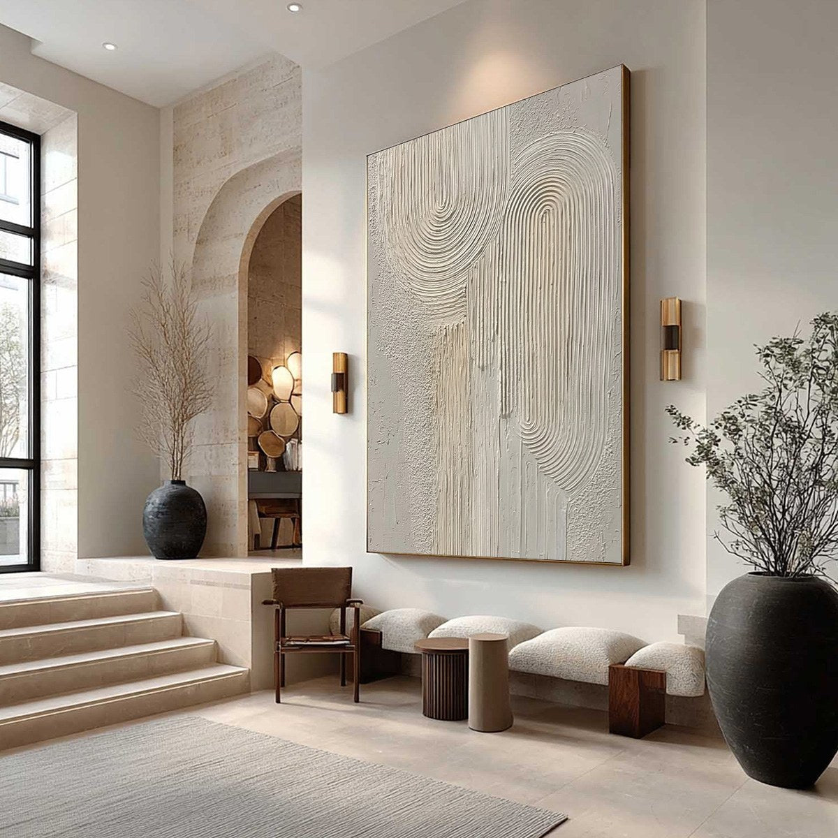 URBAN SANCTUARY: Textured Minimalist Arch Abstract Painting