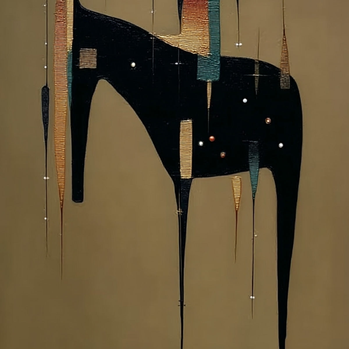 URBAN SENTINEL: Vertical Minimalist Abstract Painting with Textured Cityscape Elements