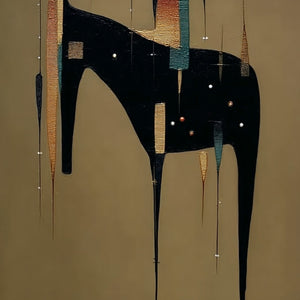 URBAN SENTINEL: Vertical Minimalist Abstract Painting with Textured Cityscape Elements